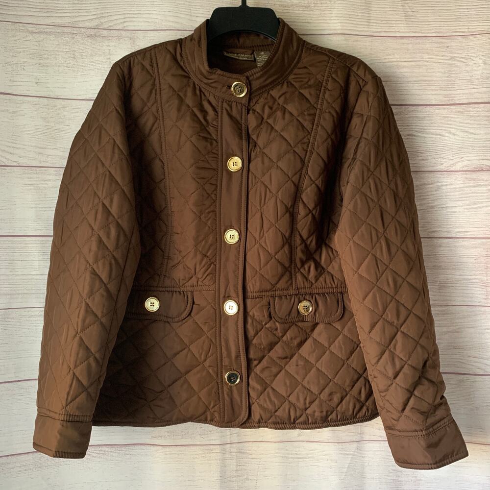 Jane Ashley Brown Quilted Coat Button Up Lightweight Puff Jacket Size M